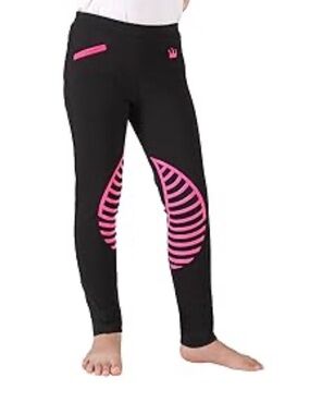 HR Farm child's knee patch silicone grip horse riding breeches, NWT
